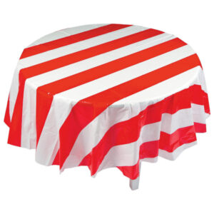 Red & White Striped Round Plastic Tablecloth